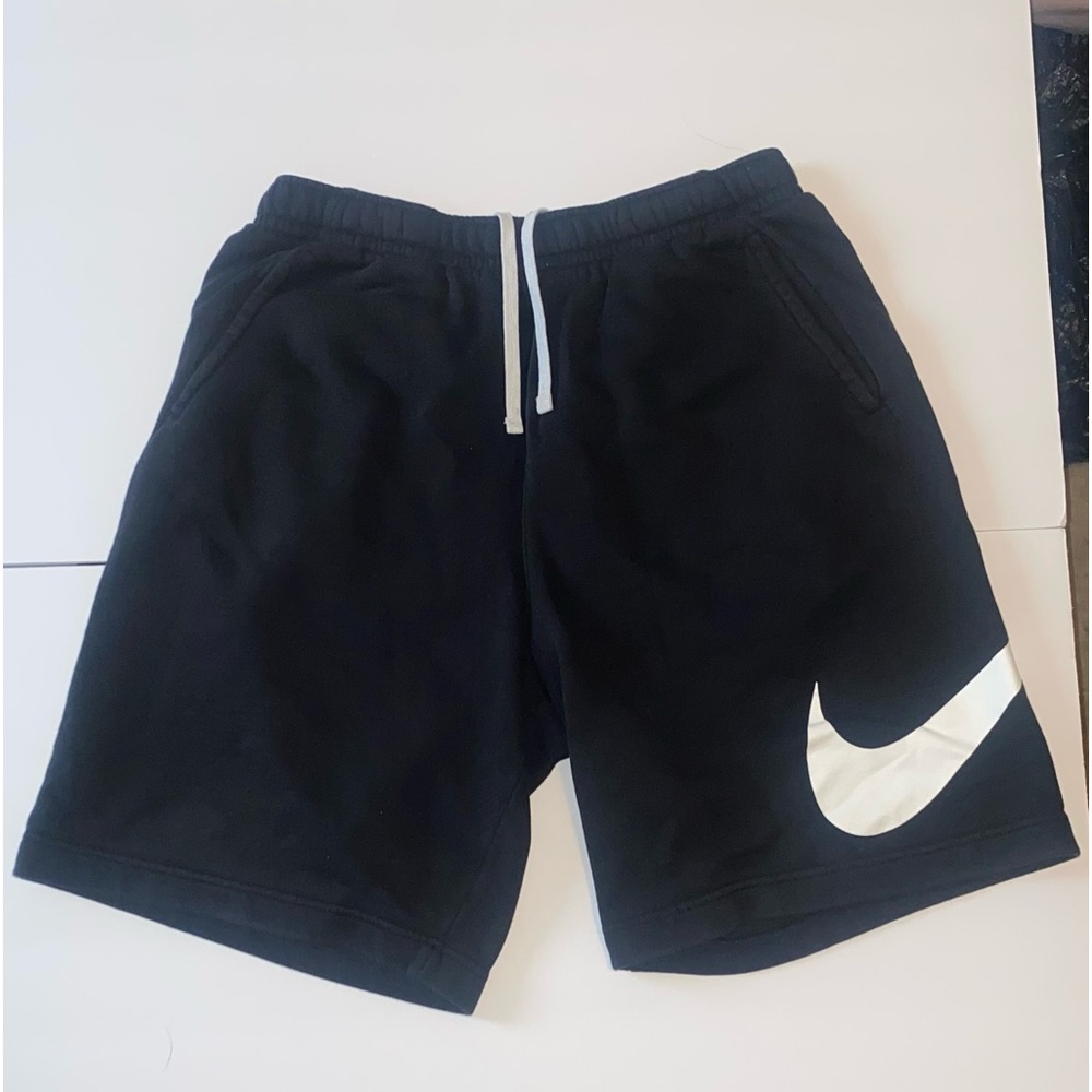Nike fleece shorts size Long Medium , black white nike logo